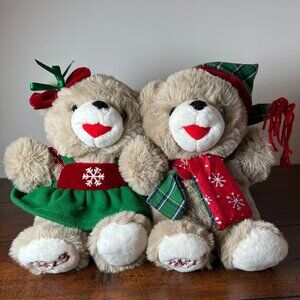 Holiday Teddy Bear Pair with Festive Outfits - 2023 Edition